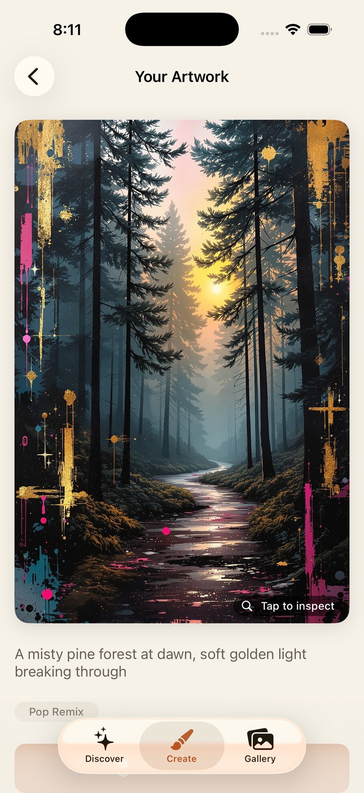 The same forest remixed in the Pop Remix style with gold and pink accents